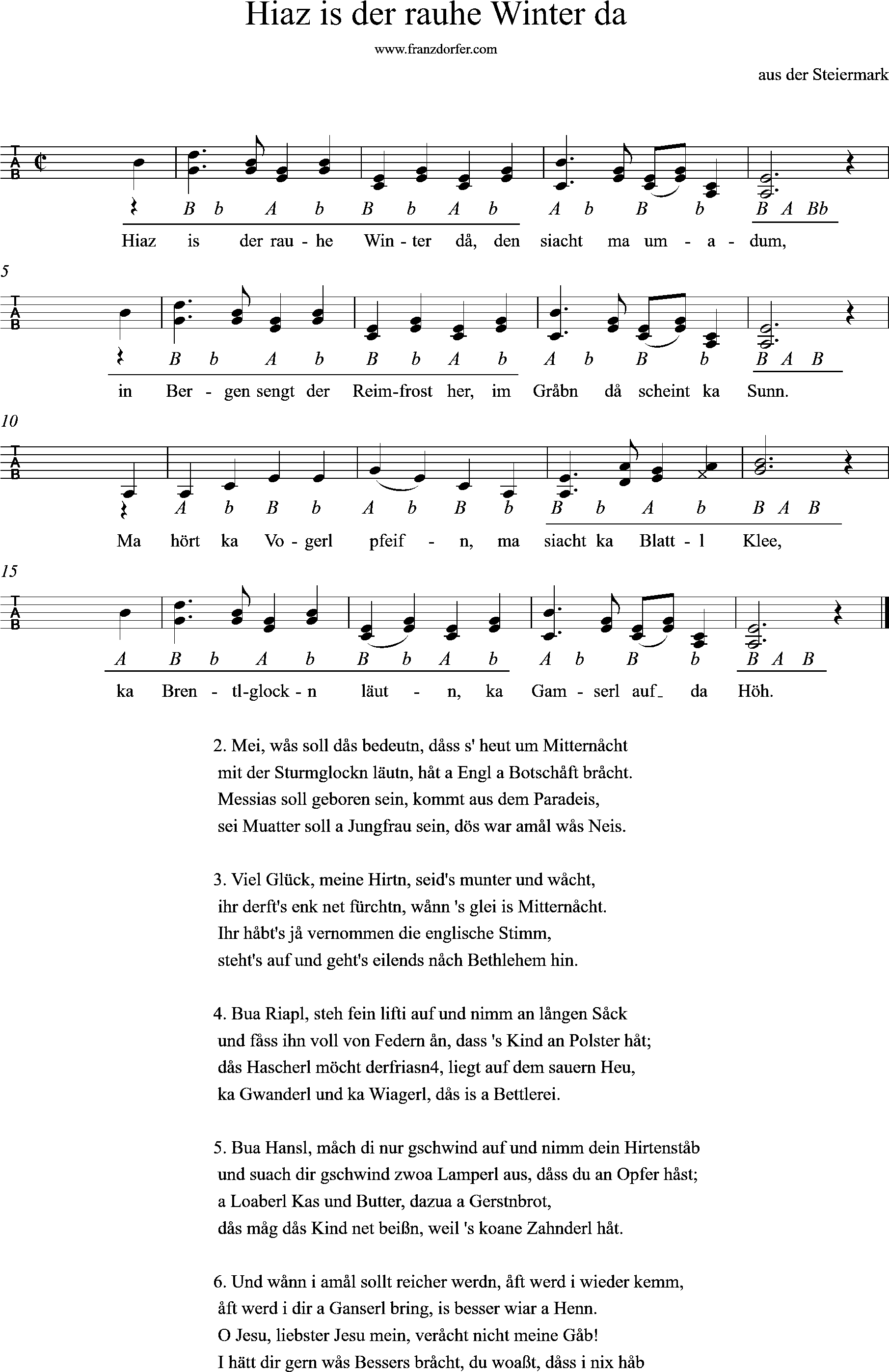 griffschrift, hiaz is da rauhe winter do Ziach, Steirische lernen - hiaz is da rauhe winter da